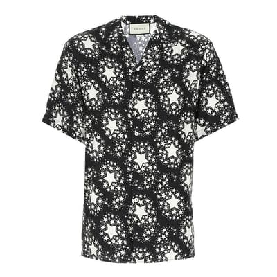 Gucci Black Silk Star Print Bowling Shirt