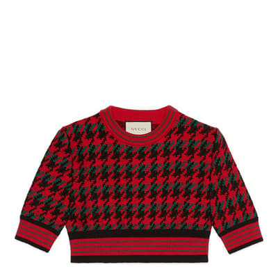 Gucci Red Houndstooth Wool Cropped Sweater