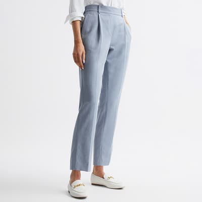 Pale Blue Shae Tapered Linen Blend Trousers
