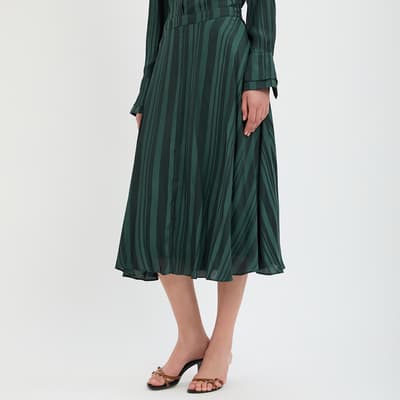Dark Green Isabel Striped Midi Skirt