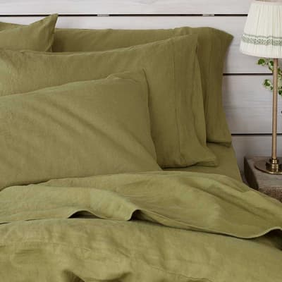 Botanical Green Pair of Square Linen Pillowcases