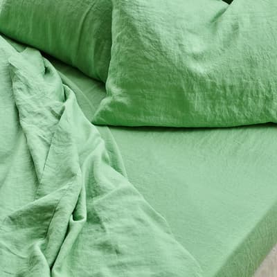 Ocean Green Superking Linen Fitted Sheet