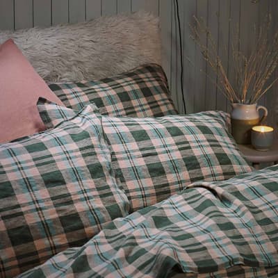 Fern Green Check Pair of Square Linen Pillowcases