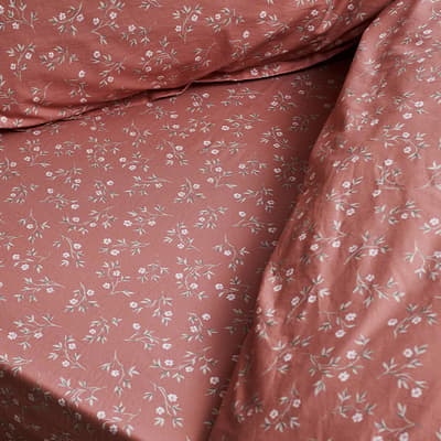 Apricot Floral Superking Cotton Fitted Sheet