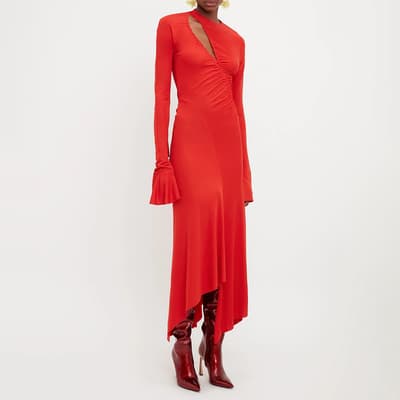 Red Asymmetric Slash Jersey Dress