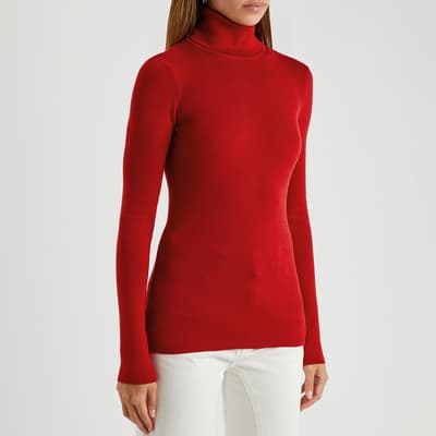 Red Ribbed Roll Neck Jumper