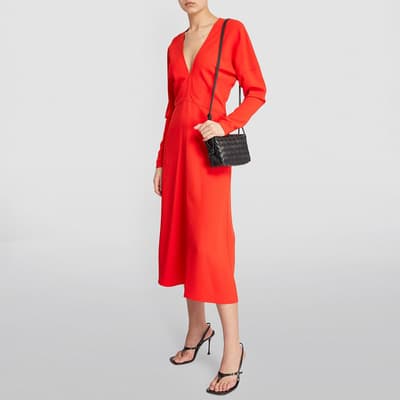 Red V-Neck Dolman Midi Dress