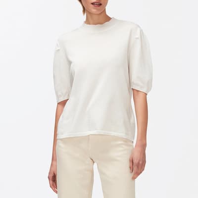 White Puff Sleeve Cotton T-Shirt