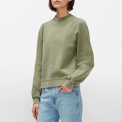 Green Puff Sleeves Cotton Sweatshirt