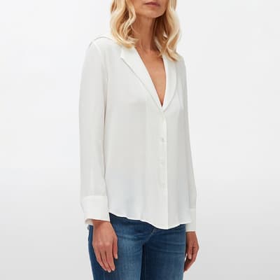 White V-Neck Silk Shirt