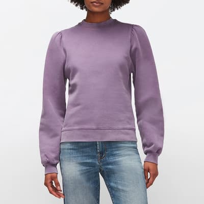 Purple Puff Sleeves Cotton Sweatshirt