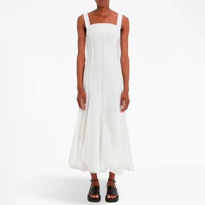 White Cotton Blend Strappy Midi Dress