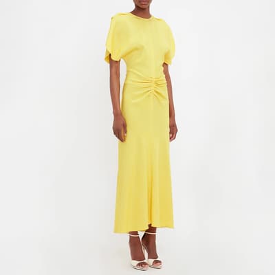 Yellow Gathered Waist Midi Dress