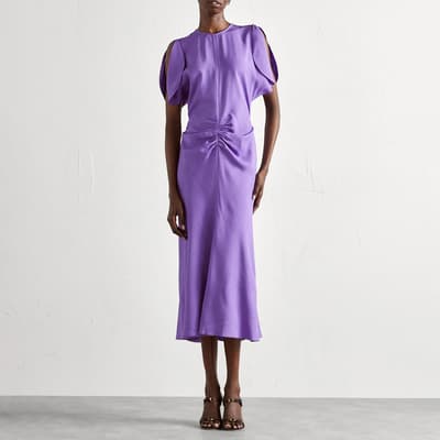 Purple Gathered Waist Midi Dress