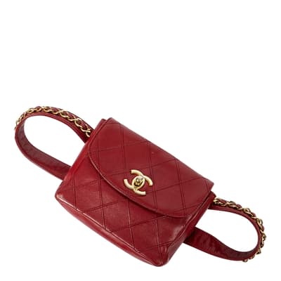 Red CC Belt Bag Flap Shoulder Bag