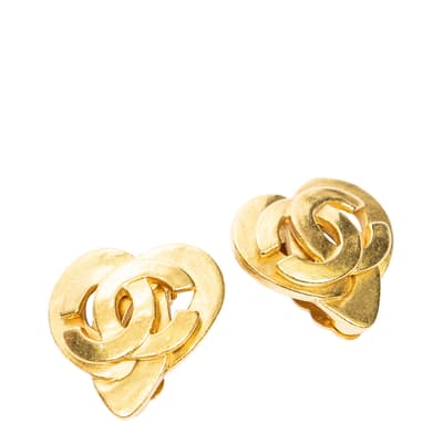 Gold CC Heart Clip On Earrings Earrings