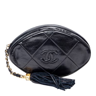 Black CC Oval Tassel Clutch Shoulder Bag