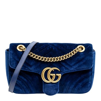 Royal Blue Small GG Marmont Flap Shoulder Bag