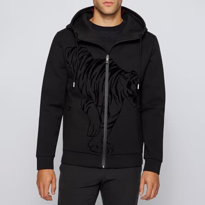 Black Selux Tiger Cotton Blend Zipped Hoodie