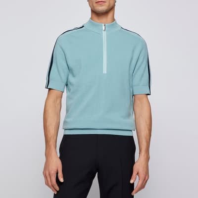Blue Erocco Half Zip Cotton Polo Shirt
