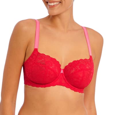 Red Offbeat Side Support Bra