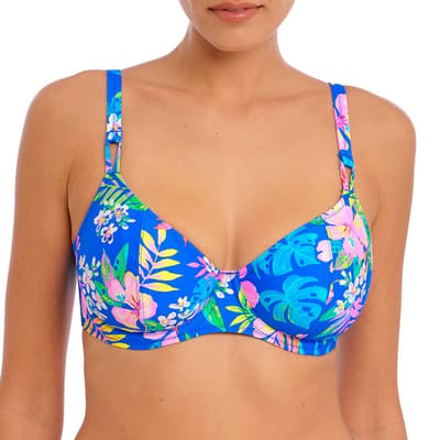 Blue Hot Tropics Plunge Bikini Top