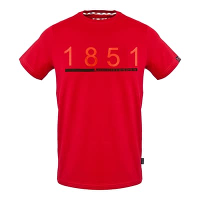 Red Printed Number Logo Cotton T-Shirt