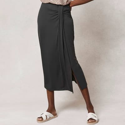 Khaki Draped Jersey Midi Skirt