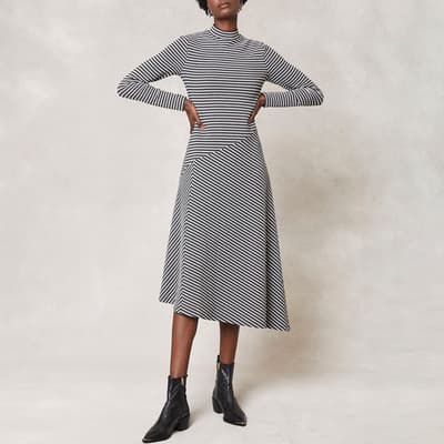 Grey Striped Jersey Midi Dress