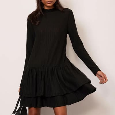 Black Crinkle Mini Dress