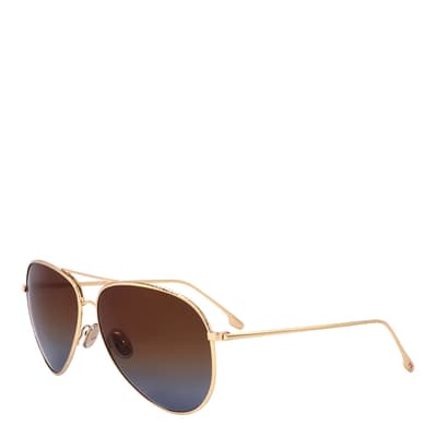 Gold, Brick-Blue Aviator Sunglasses 62mm