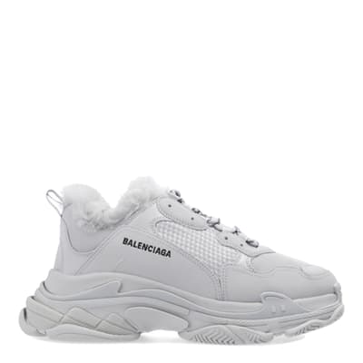 White Balenciaga Triple S Fur Sneakers