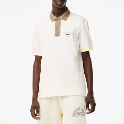 Ecru Cotton Blend Polo Shirt