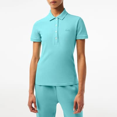 Turquoise 4 Button Placket Cotton Polo Shirt