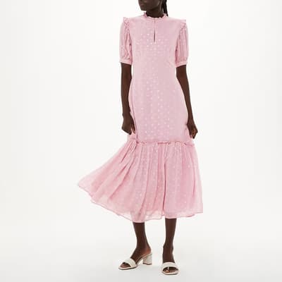 Pink Metallic Spot Midi Dress