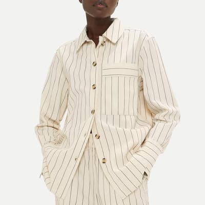 Cream Kwammie Striped Cotton Blend Overshirt