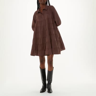 Brown Edie Tiered Trapeze Cotton Dress