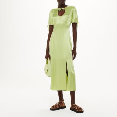 lime Keyhole Silk Blend Midi Dress