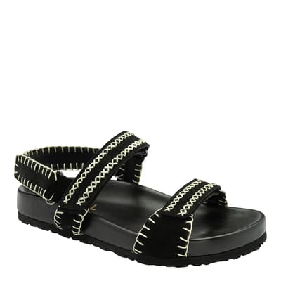 Black Alva Leather Flat Sandals