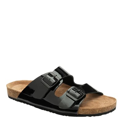 Black Aros Patent Flat Sandals