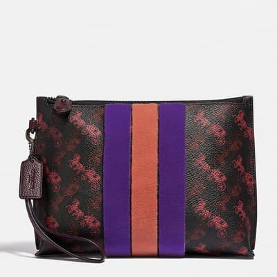 Black Oxblood Horse And Carriage Coated Canvas Varsity Stripe Charlie Pouch
