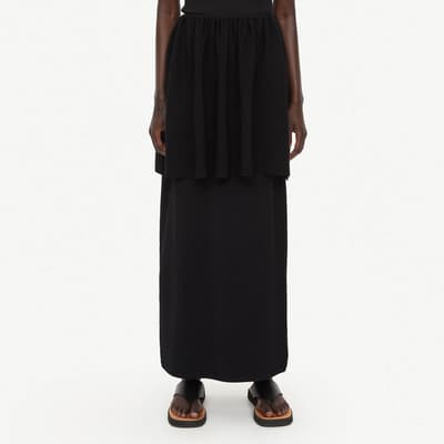 Black Evora Frill Midi Skirt
