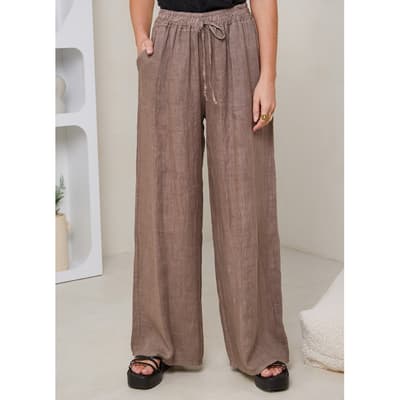 Taupe Drawstring Linen Trousers