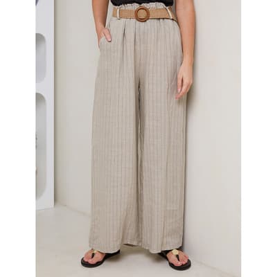 Beige Stripe Linen Trousers
