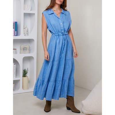 Pale Blue Sleeveless Shirt Linen Dress