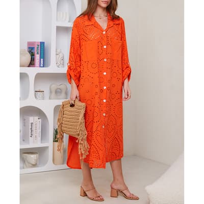 Orange Broidery Linen Dress
