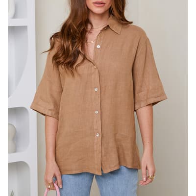 Camel Oversized Linen Shirt