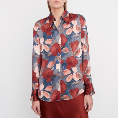 Red Floral Silk Blouse