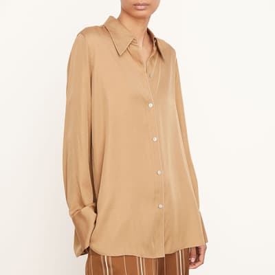 Camel Button Silk Blend Shirt
