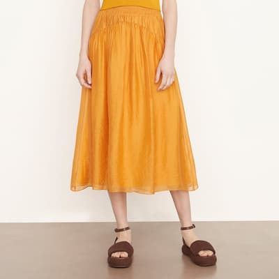 Orange Smocked Waist Pull On Skirt